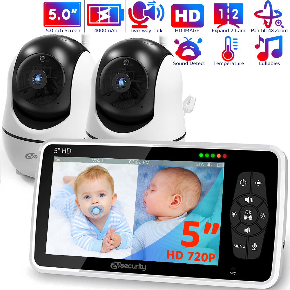 Audio Detect Music - 2 Kameralı 5''Video Bebek Monitörü, Pan-Tilt,